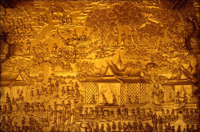 Gold relief panel on Wat Mai Suwannaphumaham, Luang Phabang, Laos