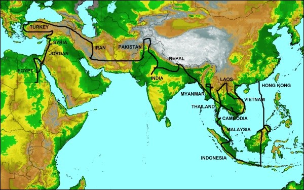 Map of Asia trip
