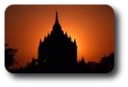 Thathyinnyu Temple silhouetted at sunset, Bagan, Myanmar