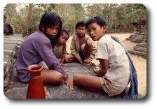 Children playing a game at the Thommanon, Angkor, Cambodia