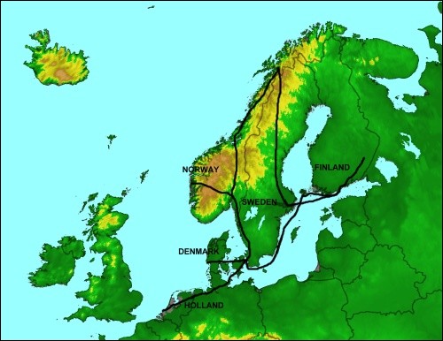 Map of Scandinavia trip