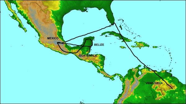 Map of Central America trip
